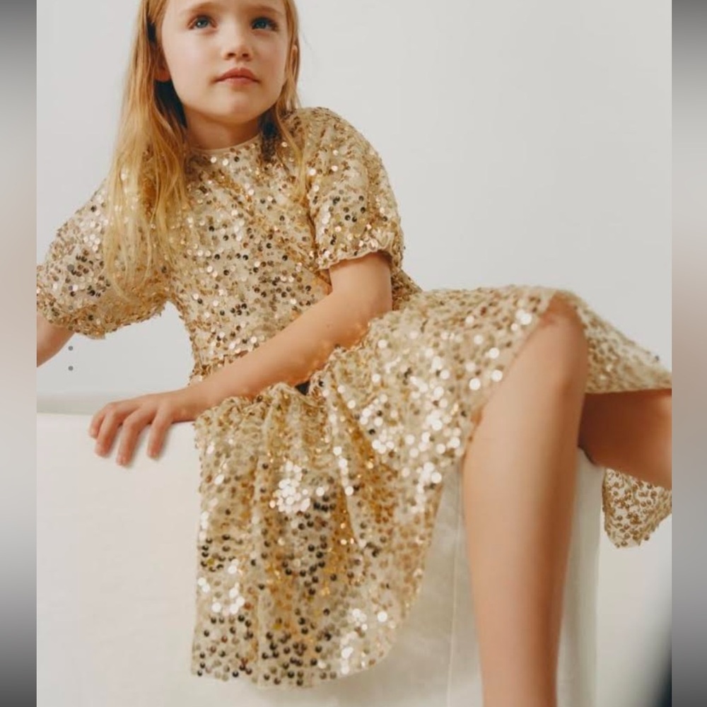 ZARA Sparkling Gold SEQUIN Dress